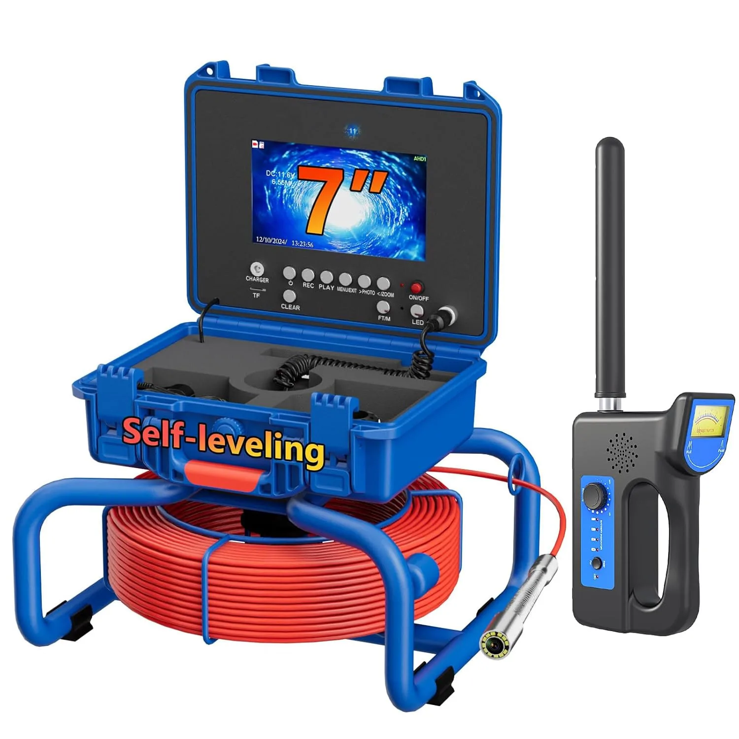 Kanalkamera 7 Zoll DVR Kanalrohrkamera mit Meterzähler und Selbstnivellierung 512Hz IP68 Wasserdichtes Endoskop 4500mAH 20/30M Image