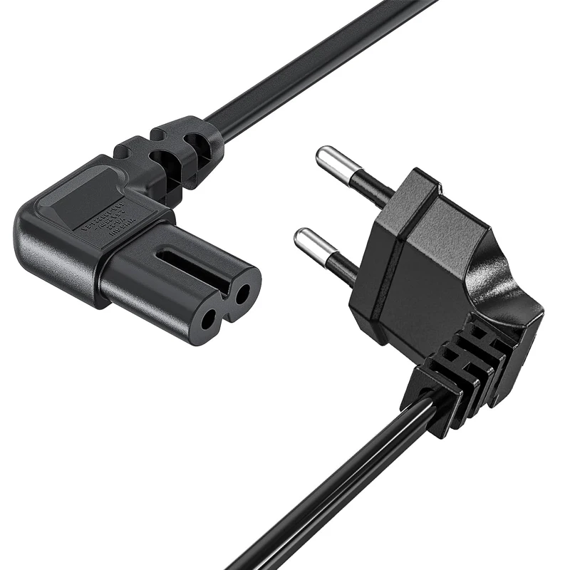 2-poliges Zinken-EU-europäischer Abbildung 8 AC-Stromkabel, 90 Grad abgewinkeltes Euro-Netzkabel für Samsung, Philips, LG, Sony, TV, PC, Monitor, DVD Image