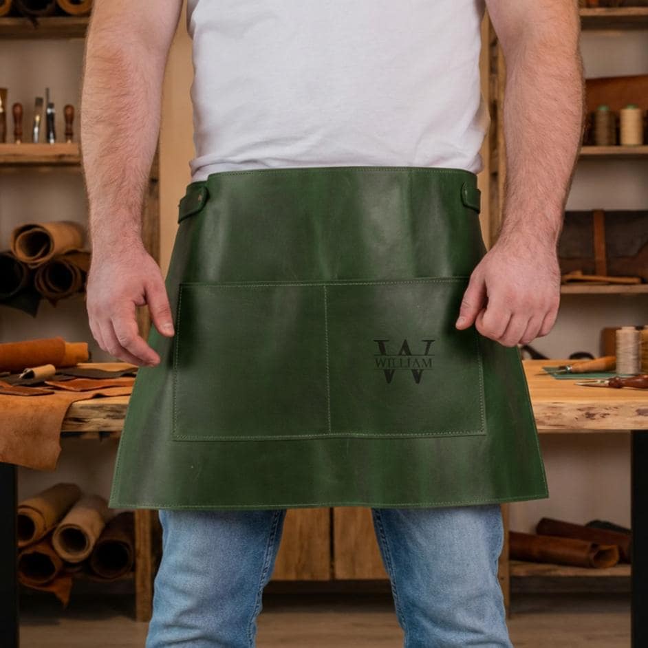 Mezzo grembiule in pelle personalizzato, grembiule in vera pelle, mezzo grembiule con tasche, grembiule in pelle con cintura, grembiule da cameriere,