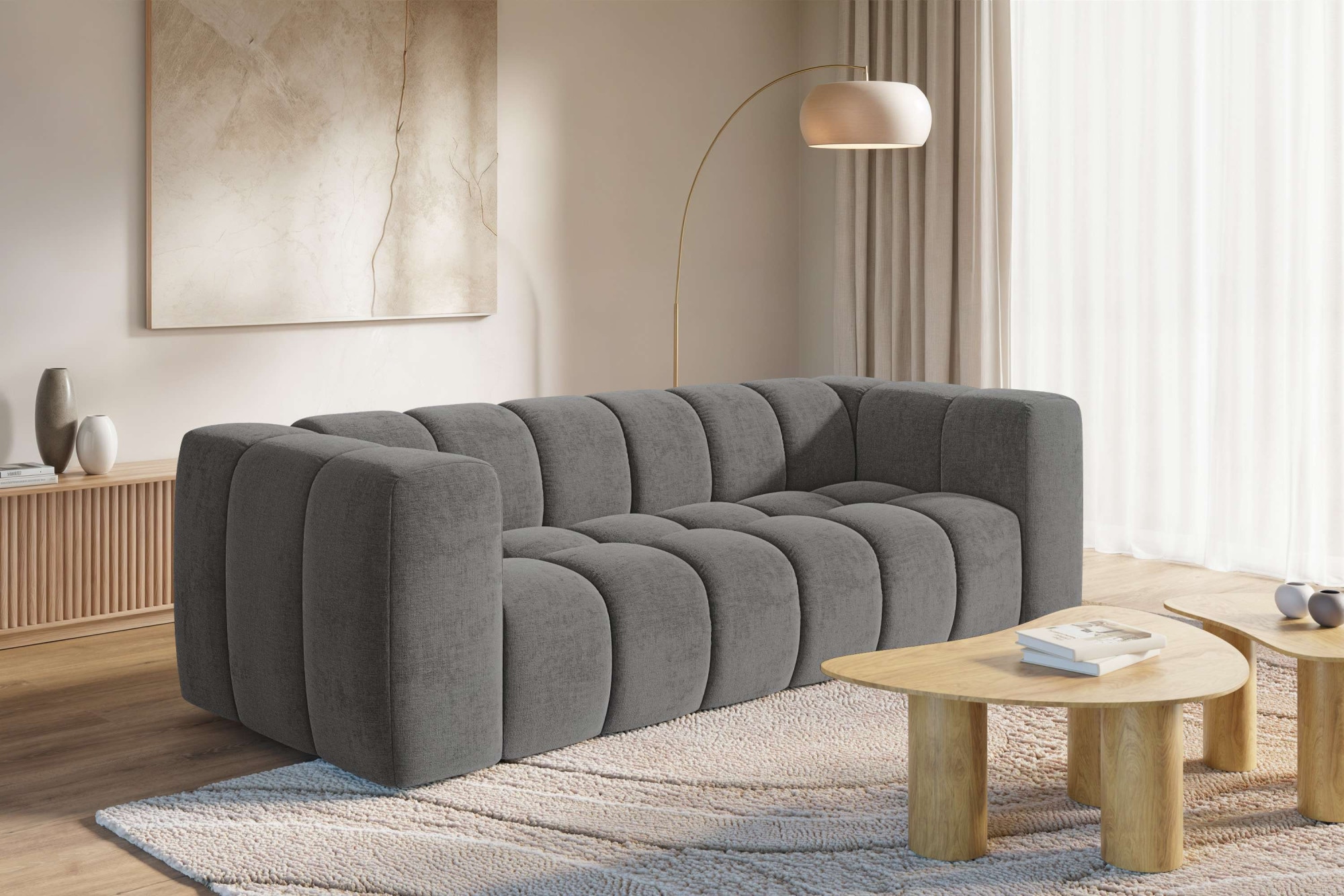 Big-Sofa HOMSY BY ANA JOHNSON "»L« BOUBELLE Design-Sofa mit Steppung, Bubble-Optik, Breite 246 cm", anthrazit, B:246cm H:75cm T:100cm, 100% Polyester, Sofas, Big-Sofa, 4-Sitzer mit Wellenunterfederung, L Sitztiefe 63 cm Image