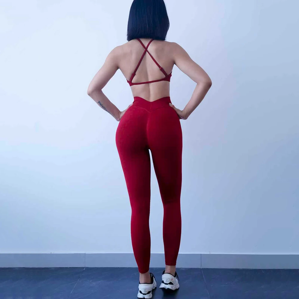Ensembles de sport 2 pièces pour femmes, pantalon de yoga froncé avec soutien-gorge de sport à maintien élevé, vêtements de fitness amincissants pour la gym