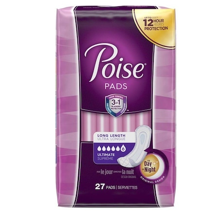 POISE 33593 Bladder Control Female Disposable Pads, Heavy Absorbency, 15.9in,
