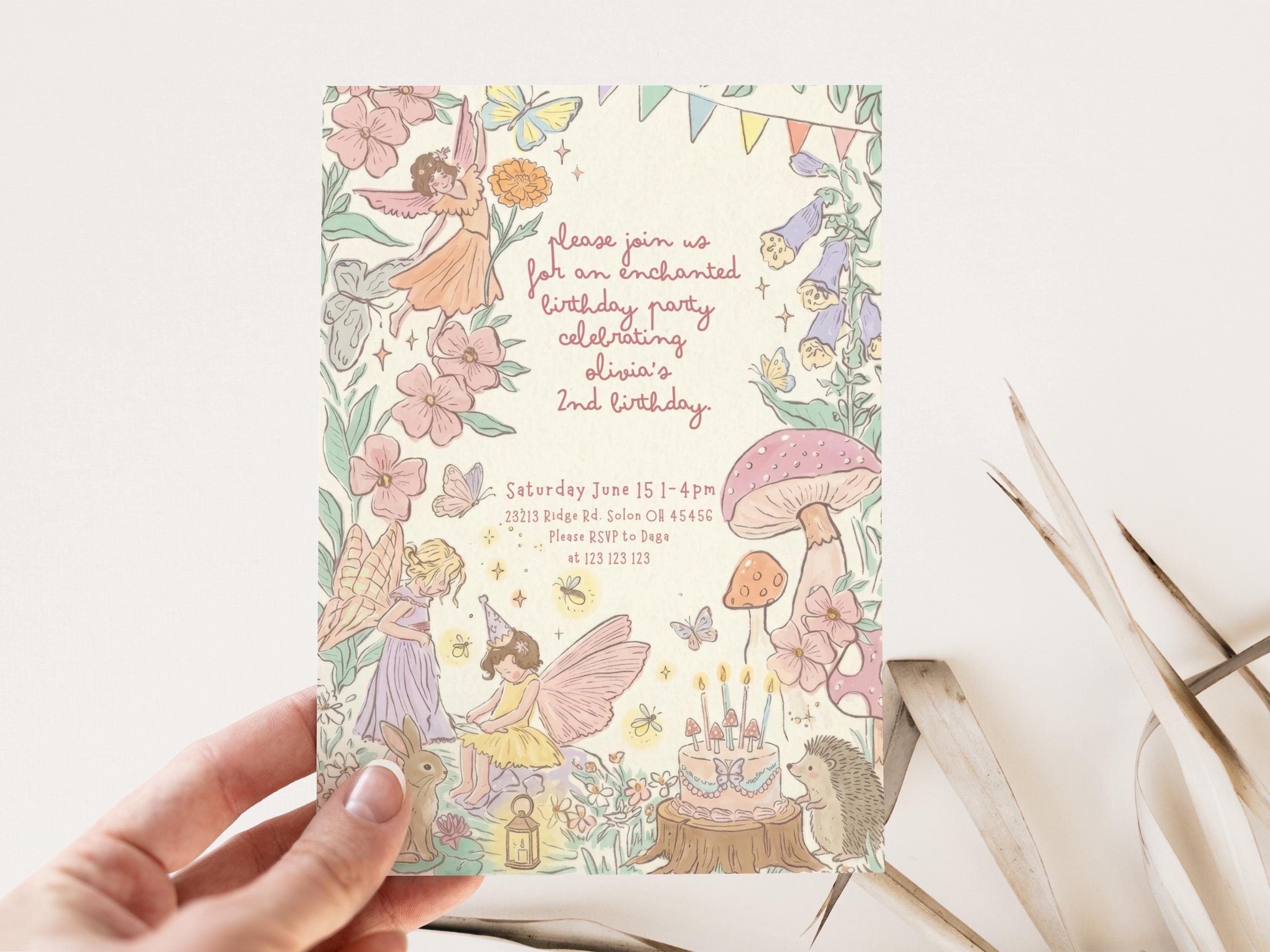 Fee-Geburtstags-Einladungsvorlage, Verzauberte Fee-Garten-Party einladen, Bearbeitbare Mädchen-Geburtstags-Einladung, Storybook-Fee-Geburtstag