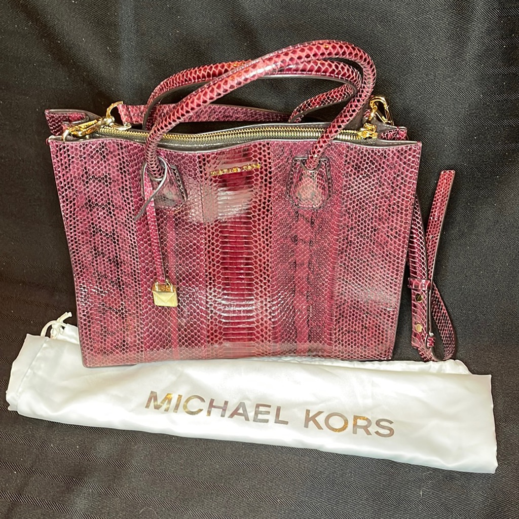 Michael Kors Bags | Burgundy Genuine Snake Skin Michael Kors Handbag | Color: Black/Red | Size: 12.5” X 10”