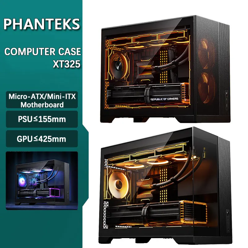 PHANTEKS XT325 MATX Seaview Tempered Glass Desktop Computer Case 360 water cooling position Type-C 20Gb 32.7L Capacity