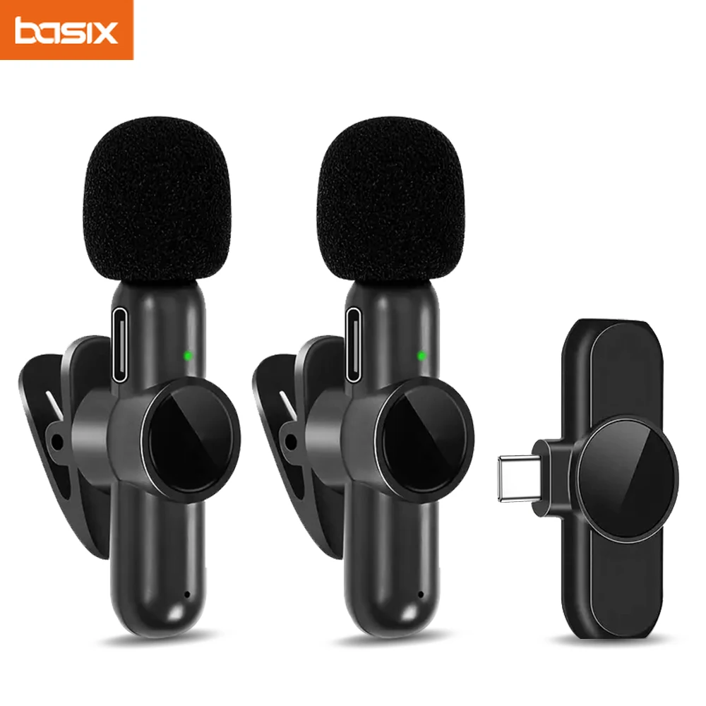 Basix 2,4g drahtlose Stereo Laval ier Mikrofon Live-Interview Outdoor Mini Geräusch unterdrückung für iPhone Android drehen Revers Mikrofon Image