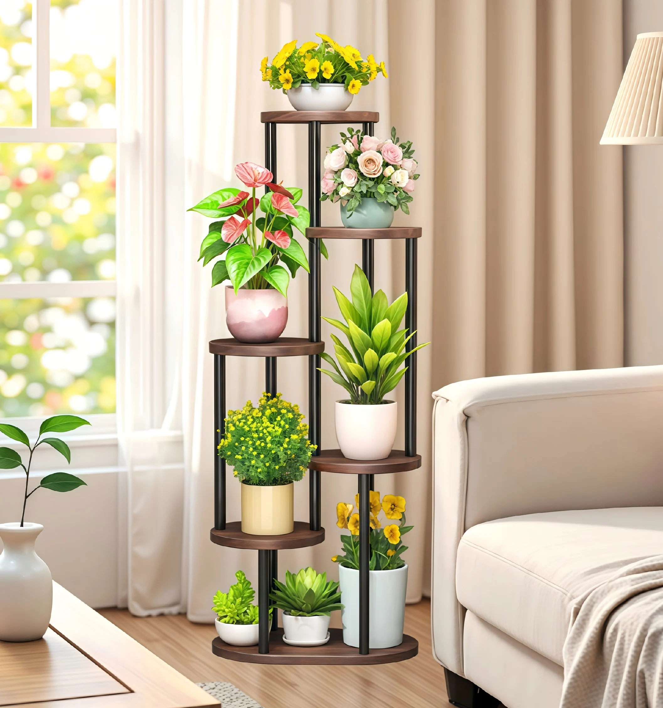Pflanzenständer & Blumenregal - Innen- und Außenbereich Gartendisplay-Regal Perfekt für Wohnzimmer Balkon Terrasse & Heimdekoration Image