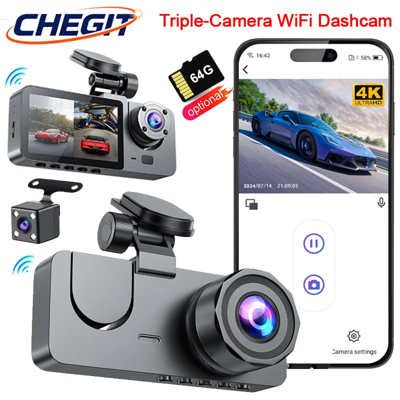 Caméra embarquée HD 1080P 2/3 canaux pour voitures, enregistreur vidéo WIFI, caméra DVR pour voiture, caméra de recul pour véhicule, vision nocturne 2.0, accessoires de voiture