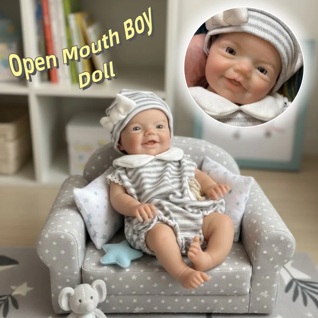 2 ensembles de vêtements/13 pouces bouche ouverte Charlie bebe reborn de silicone garçon poupée avec peinture à la main peau douce Reborn garçon poupée