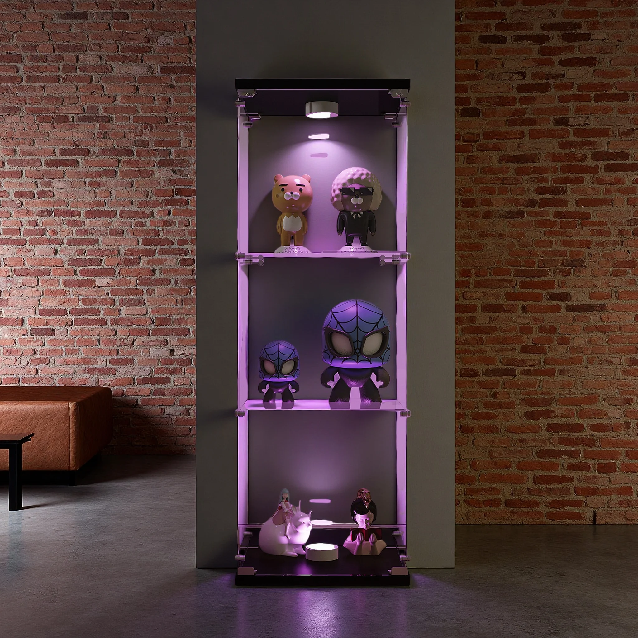 Vitrine en verre éclairée Comanlai, armoire de rangement à 3 niveaux pour objets de collection, poupées, livres, vin dans le salon, la chambre ou le bureau