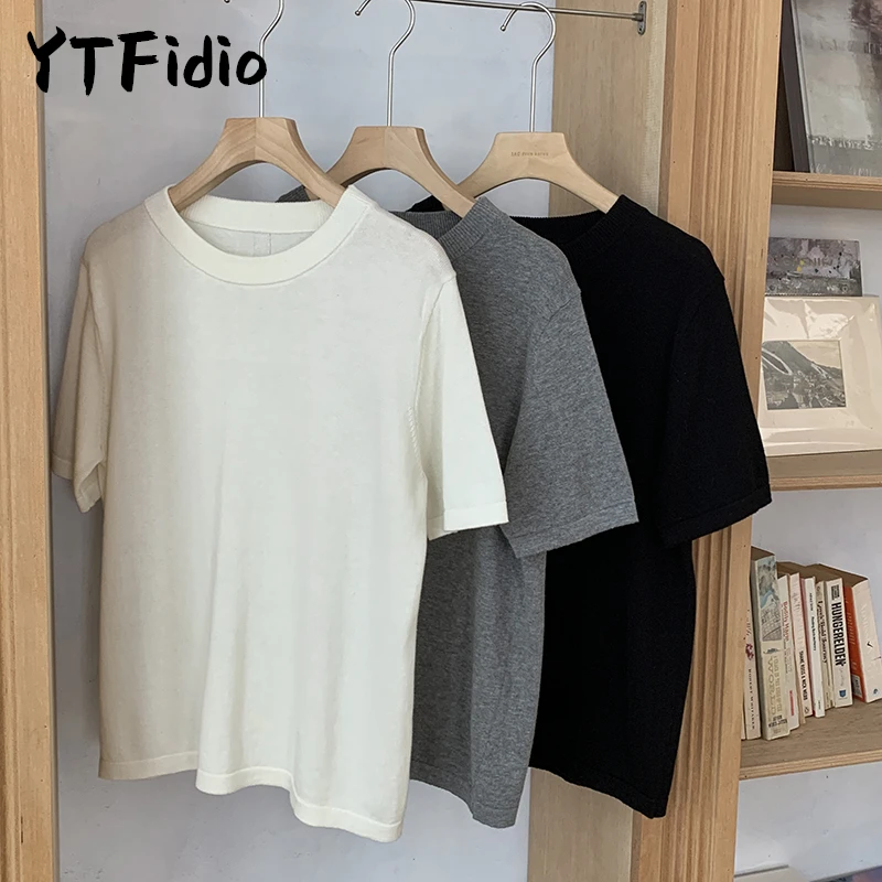 YTFidio 100% coton femmes col rond T-shirt de luxe vêtements de créateur femme grande taille femme vêtements vieil argent vêtements femme 245