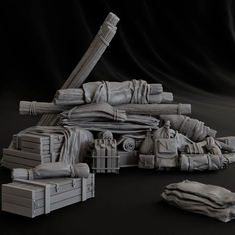 Kit Modello in Resina Pressofusa Scala 1/35, Set di Accessori per Stoccaggio Seconda Guerra Mondiale (Senza Camion) Non Assemblato e Non Verniciato