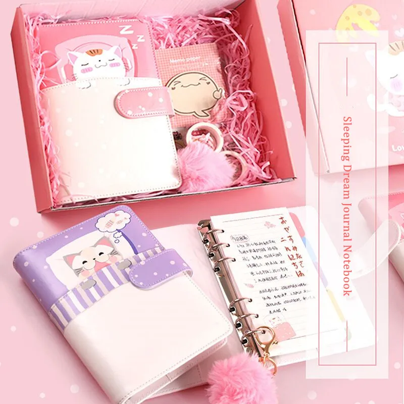 Sharkbang nuovo arrivo Sleeping Dream Cat 80 fogli A5 A6 PU diario a fogli mobili Notebook riviste Agenda Set regalo cancelleria Kawaii
