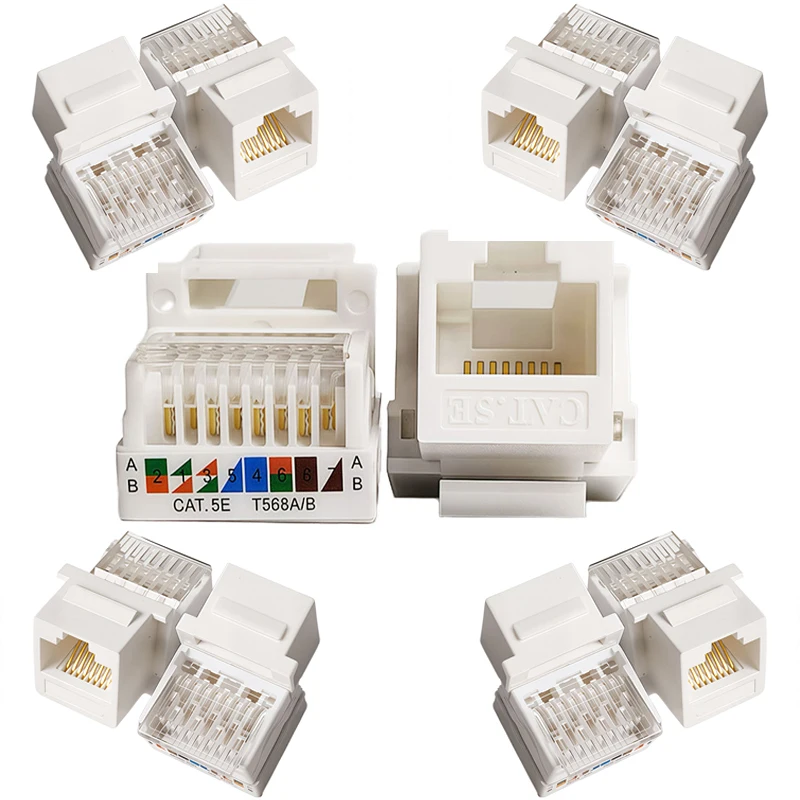 10/100 Stück ​ ​ Werkzeuglose Keystone-Buchse CAT5E RJ45-Ethernet-Wandplatte – U/UTP-Netzwerkmodul-Adapter für Zuhause/Büro/Datenzentrum ​ Image