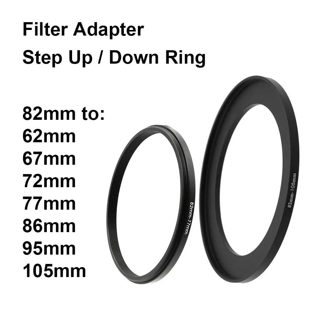 Kameraobjektivfilter-Adapterring, Step-Up- oder Step-Down-Ring aus Metall für 82 mm Objektiv – 62 67 72 77 86 95 105 mm UV-ND-CPL-Gegenlichtblende usw. Image