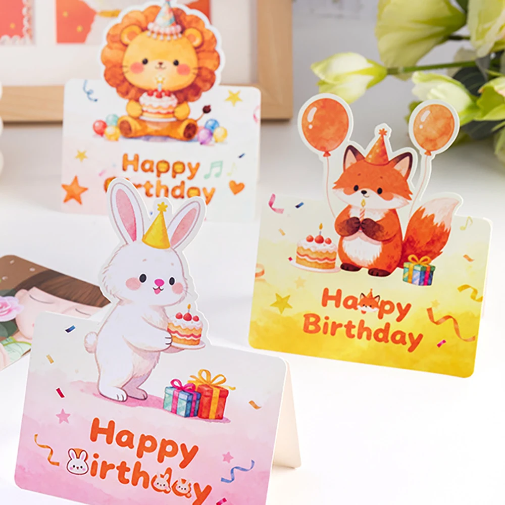 10 Geburtstagskarten, kleine 3D-Cartoon-Karten, einfach faltbar, handgeschriebene Glückwunschbotschaft, Geburtstagskarte Image