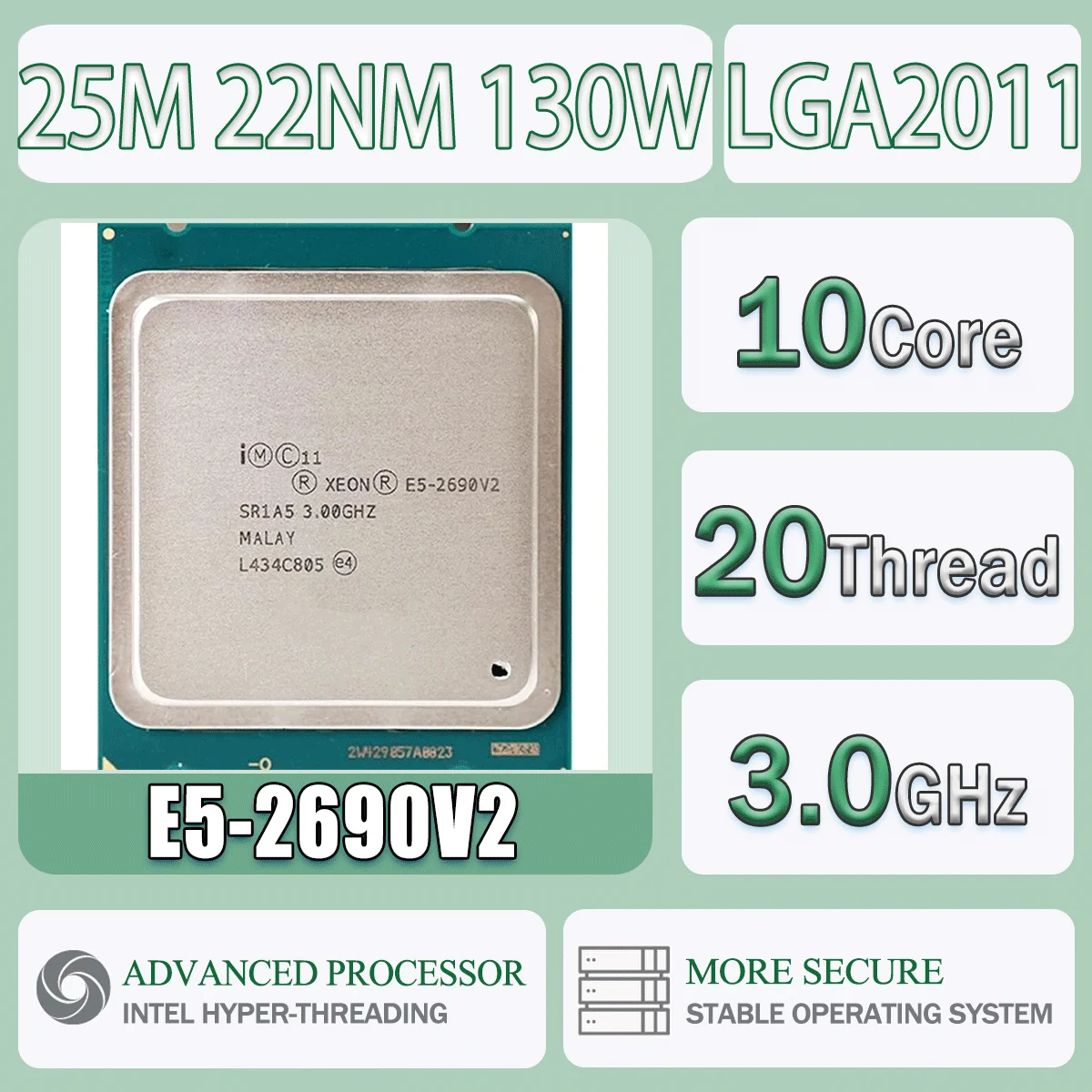 Intel Xeon E5-2690V2 3,0 GHz 10 Kerne 20 Threads 25 MB 22 nm 130 W E5 2690V2 Computer CPU Prozessor Server E5 2690 V2 Paket LGA 2011