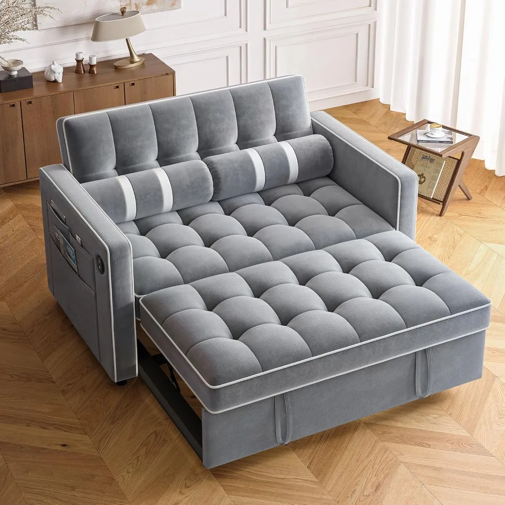 Amada 3-in-1 umwandelbares Schlafsofa, Futon-Sofas für das Wohnzimmer mit USB-Anschlüssen und Seitentaschen