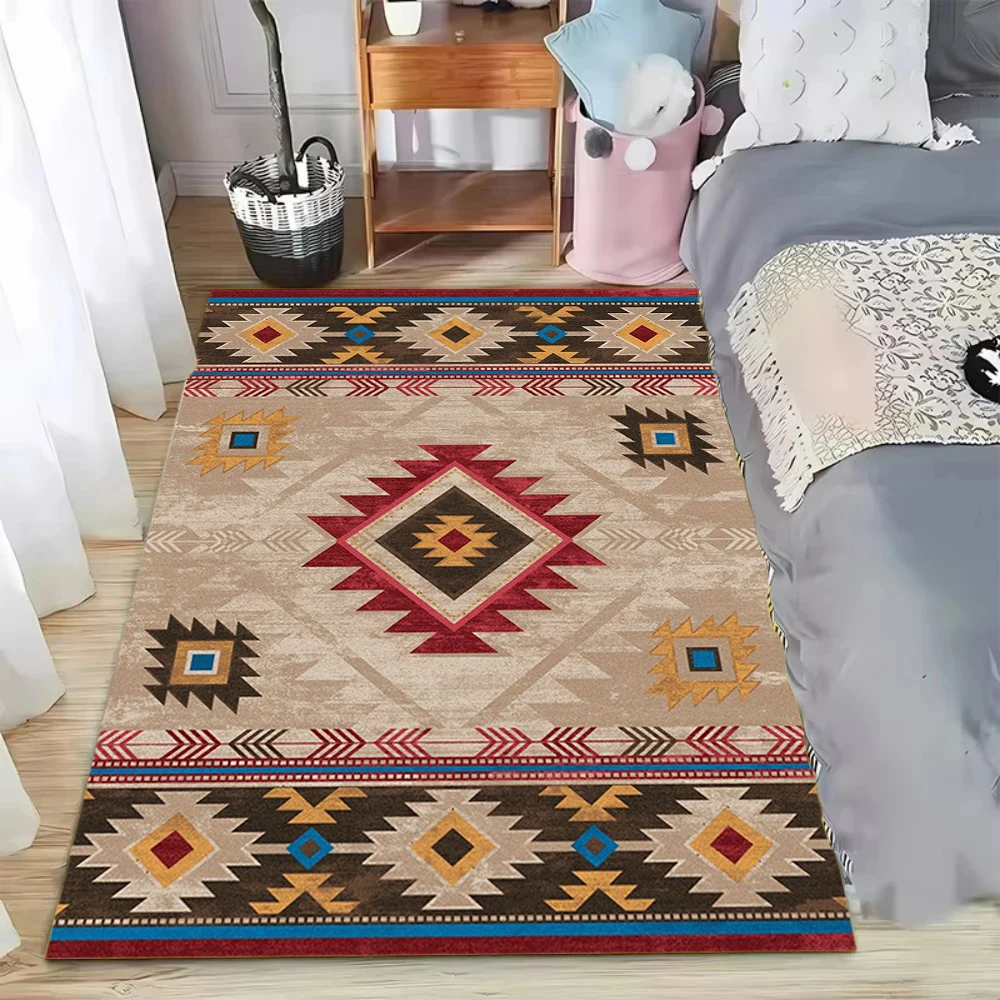 Südwestlicher Teppich, Aztekischer Stammesteppich mit Geometrischem Indianer-Design, Waschbarer Boho-Teppich, Ethnischer Bodenteppich Image