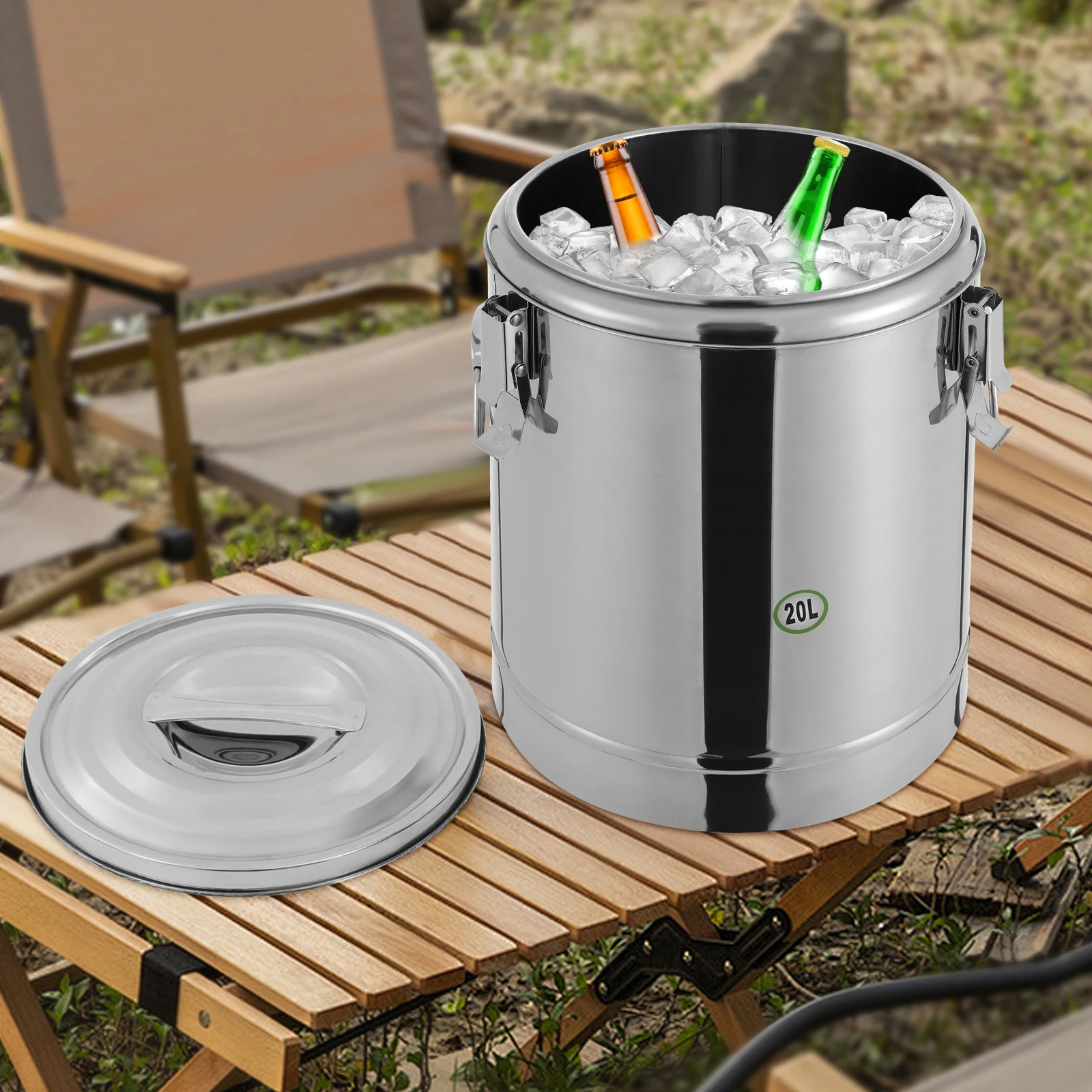 30 l/7,93 Gallonen freistehender isolierter Eimer aus Edelstahl in Silber für Schulkantinen, Hotels, Restaurants, Outdoorbankette