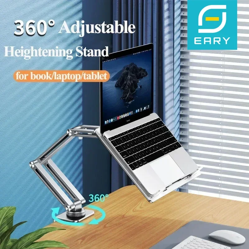 Eary Einarmiger Laptop-Tischhalter für 17-Zoll-Notebooks 360° ° Drehbarer Aluminium-Laptopständer Verstellbarer Faltbarer Tablet-Halter Image