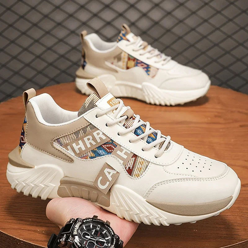 Frühling Herrenschuhe Weiße Sneaker Trendige Lässige Leinenschuhe Atmungsaktive Plateau-Herrensneaker Rutschfeste Schuhe für Männer