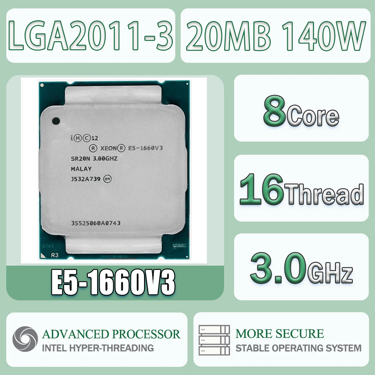 Intel Xeon E5-1660V3 3,0 GHz 8 Kerne 16 Threads 20 MB 22 nm 140 W E5 1660 V3 Computer CPU Server E5 1660V3 Paket LGA2011-3