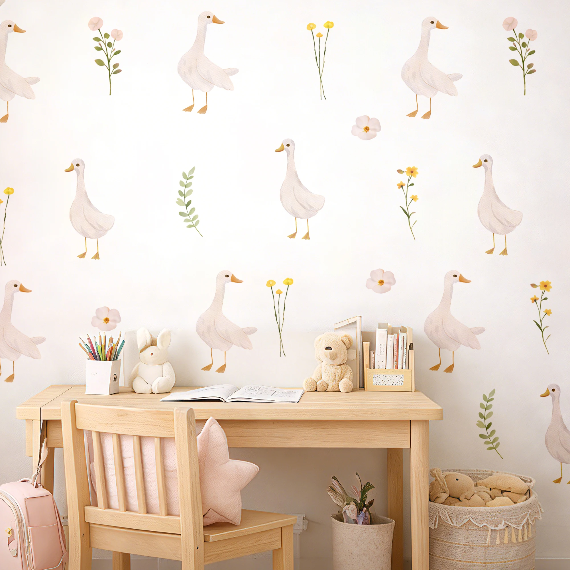 Cartoon-Gans Selbstklebende Wandtattoos aus Vinyl, Abnehmbare Kinderzimmer-Wandaufkleber für Kinderzimmer und Wohnzimmer-Dekoration