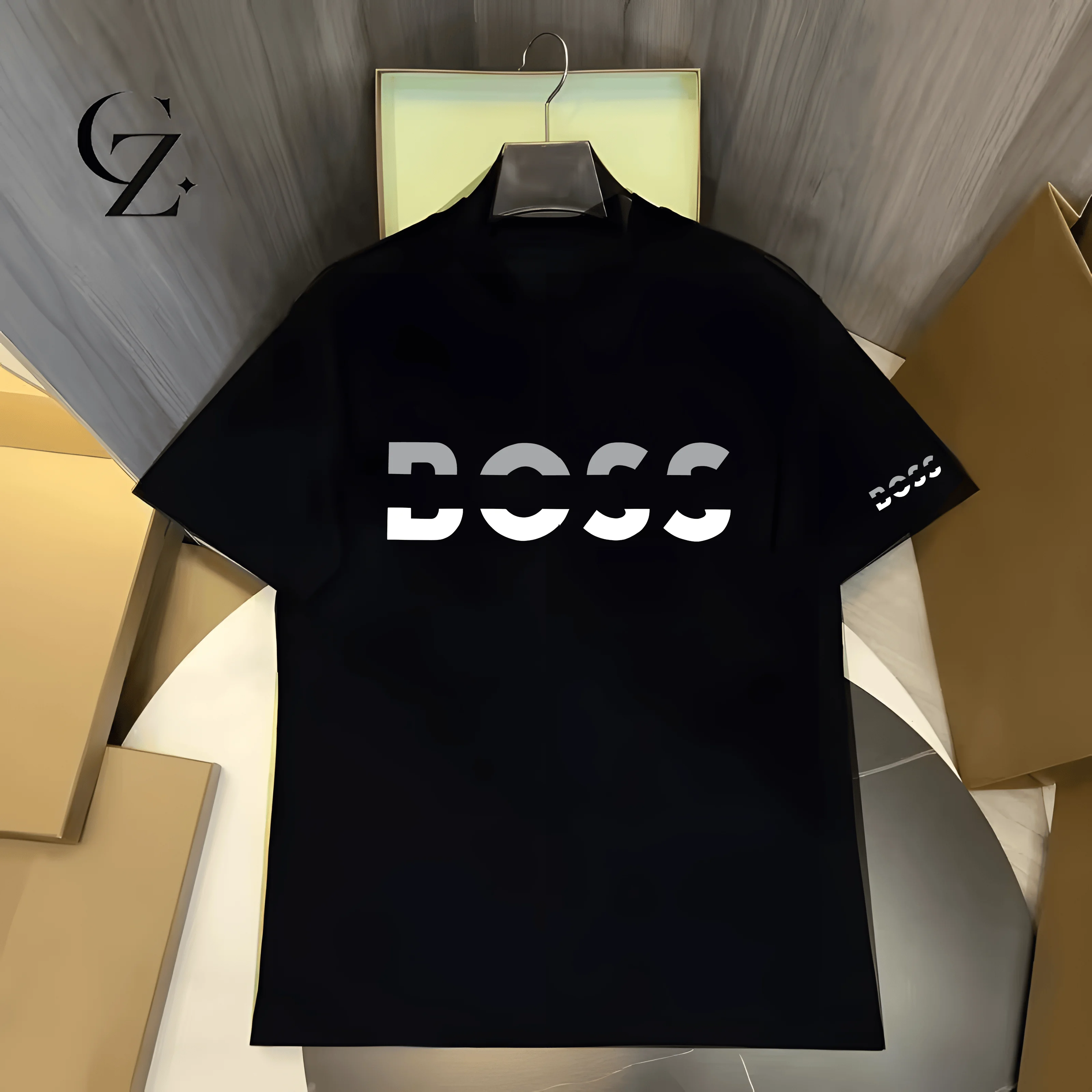 Dual Logo Premium Baumwoll-Oversize-T-Shirt mit luxuriösem Aufdruck in Schwarz, Sommer 2026, Business Casual Grafik-T-Shirt für Herren und Damen Image