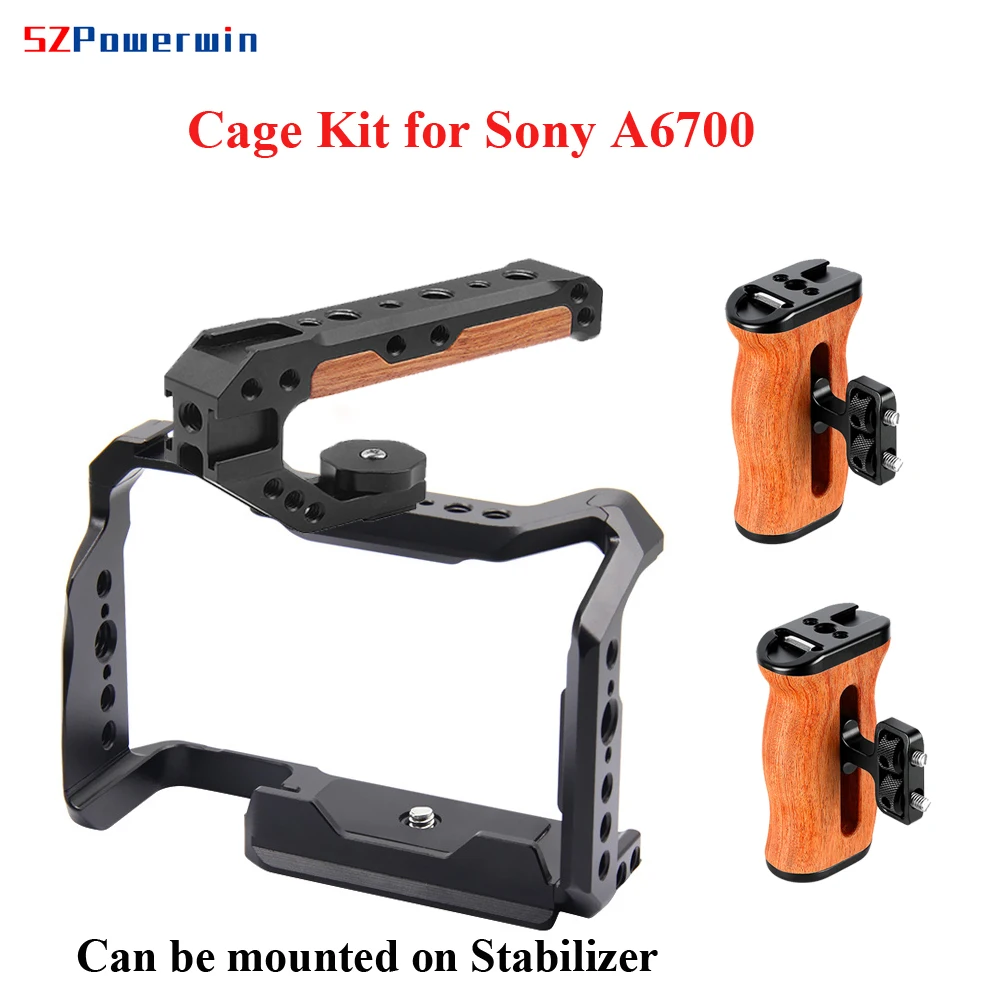 Powerwin für Sony A6700 Kamerakäfig-Set, Stabilisator-Rig, schützender Verlängerungsrahmen, Gimbal Arri, Positionierungsschraube, Holzgriff Image