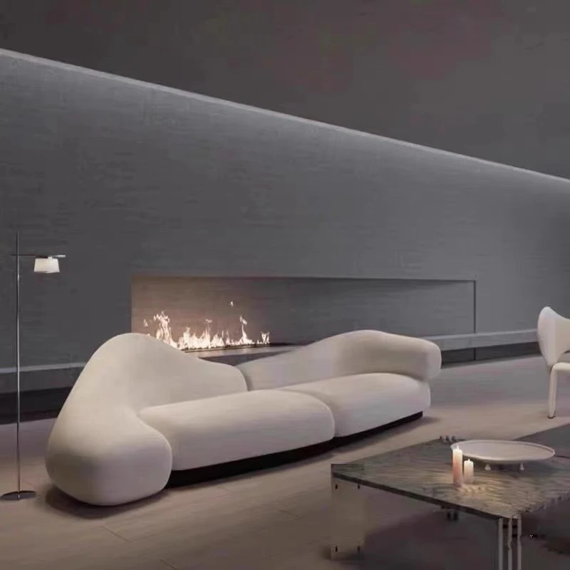 Wohnzimmer-Sofa in Sonderform, modernes Sofa aus Lammwolle, Wolke, weiche Tasche, gebogenes Sofa aus Stoff