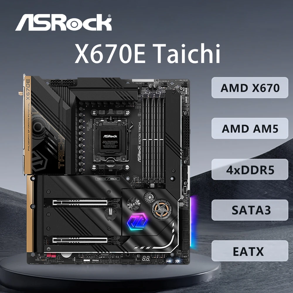 ASRock X670E Taichi Motherboard AMD X670 Unterstützung 9900X 8400F 7800X3D 7700 7500F CPU AM5 4xDDR5 7800 MHz HDMI 4xM.2 PCIe 5.0 EATX Image