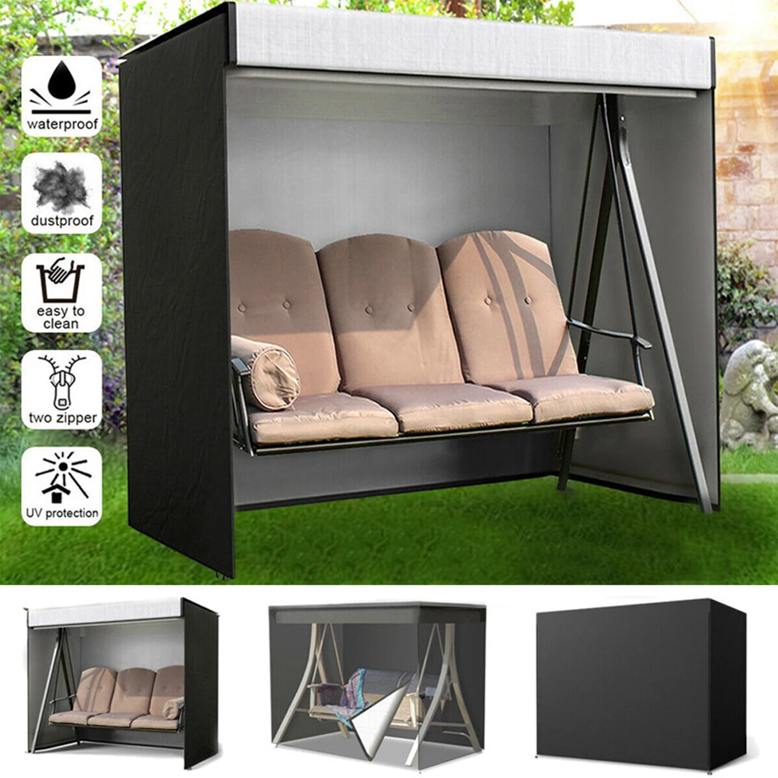 Schaukelabdeckung, wasserdicht, 210D Oxford-Stoff, Abdeckung für Terrassenschaukelstühle, wetterbeständig, Staubschutz für Garten- und Gartenmöbel
