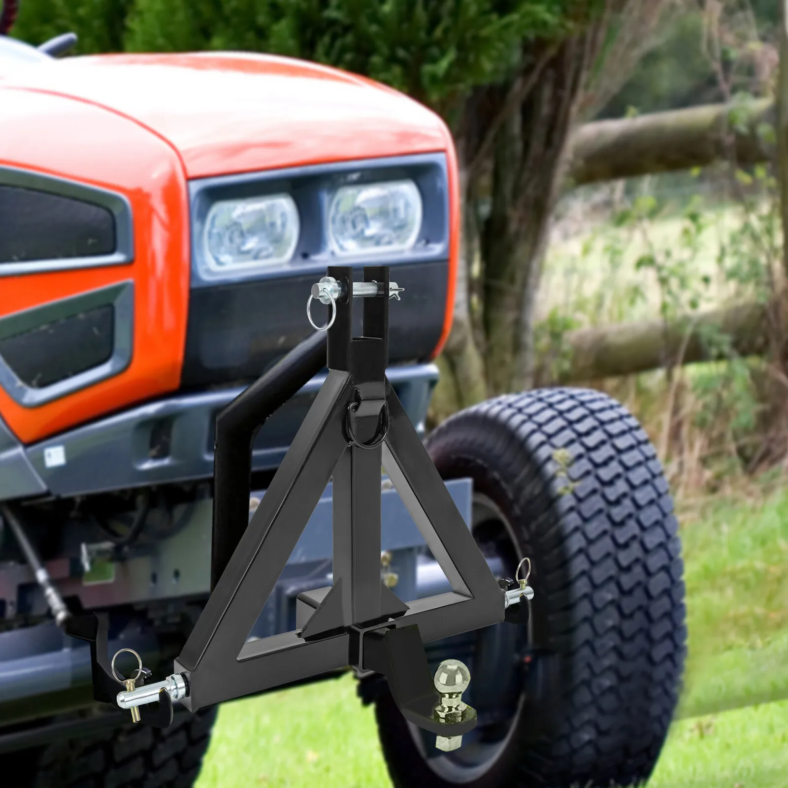 3-Punkt-Anhängerkupplung, 2-Zoll-Receiver-Adapter für Traktoren, robustes Stahl-Dreieck mit Kupplungsstiften, geeignet für Traktoren, Anhänger Image