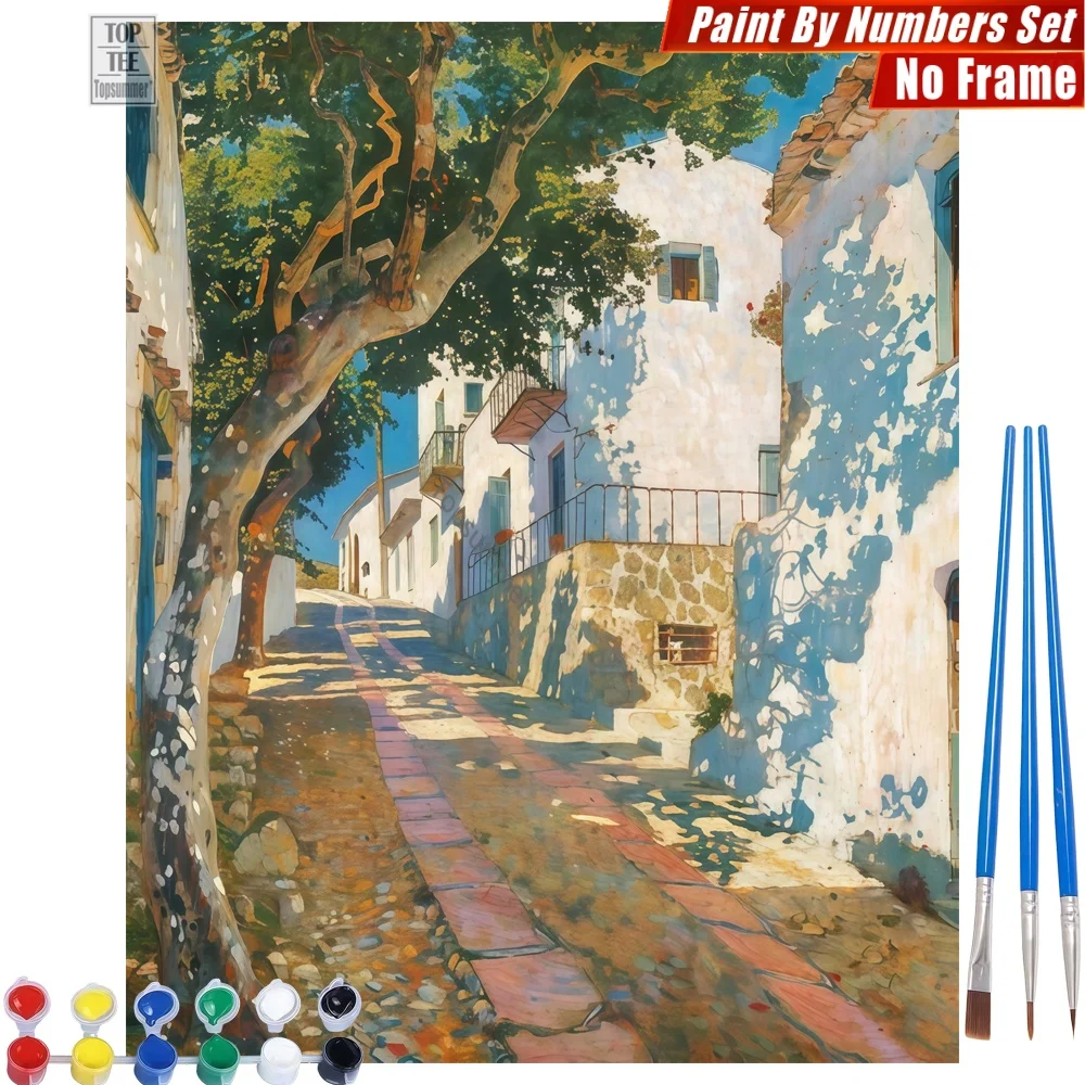 Ruhige Straße bei Sonnenschein, digitales Ölfarbenset – glänzende, gesprenkelte Schatten, Heimaktivitäten, Thanksgiving-Geschenk für Oma Image