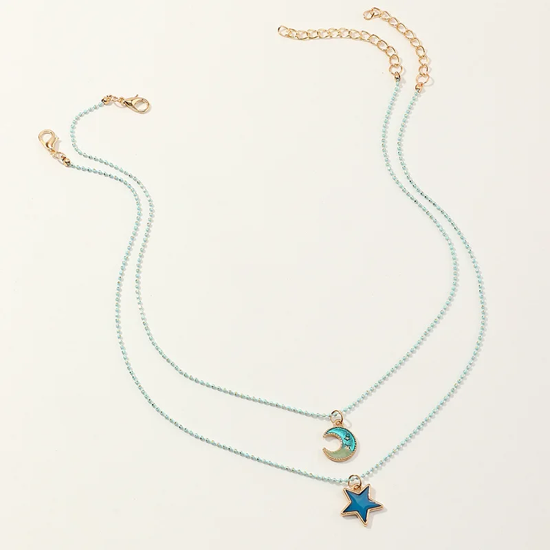 2-teiliges Set „Sweet Everyday BFF“-Halsketten-Set – niedliche Stern- und Mondanhänger an eleganten Legierungsketten für zwei Personen. Image