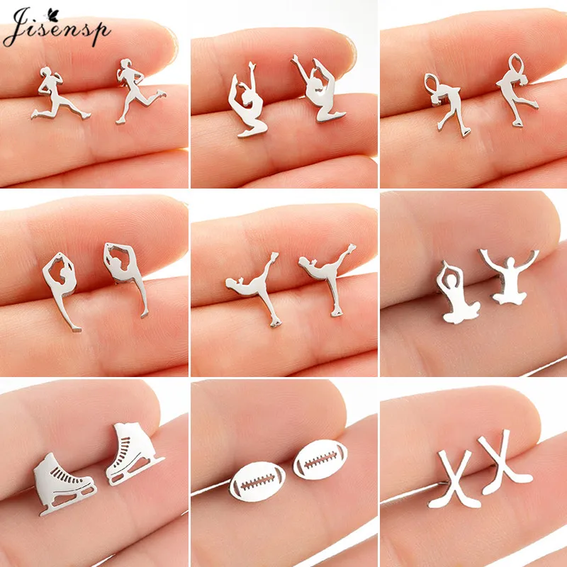 Punk Edelstahl Ohrringe Sport Schmuck Laufen Skaten Skifahren Yoga Ohrringe Mädchen Gymnastik Ohrstecker für Teenager Fitness Geschenk Image