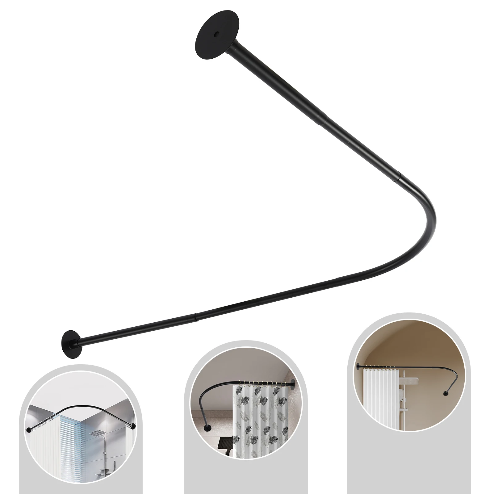 L-förmige Duschvorhangstange Wandhalterung, Duschvorhanghalterung, 201 Edelstahl Teleskop-Duschstange ohne Bohren/mit Bohren, für Badezimmer