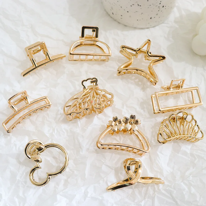 Mode Hohl Herz Metall Haar Klaue Clips Einfache Nicht Slip Mini Gold Geometrische Pony Barrettes Haar Kiefer Für Frauen Mädchen Täglich