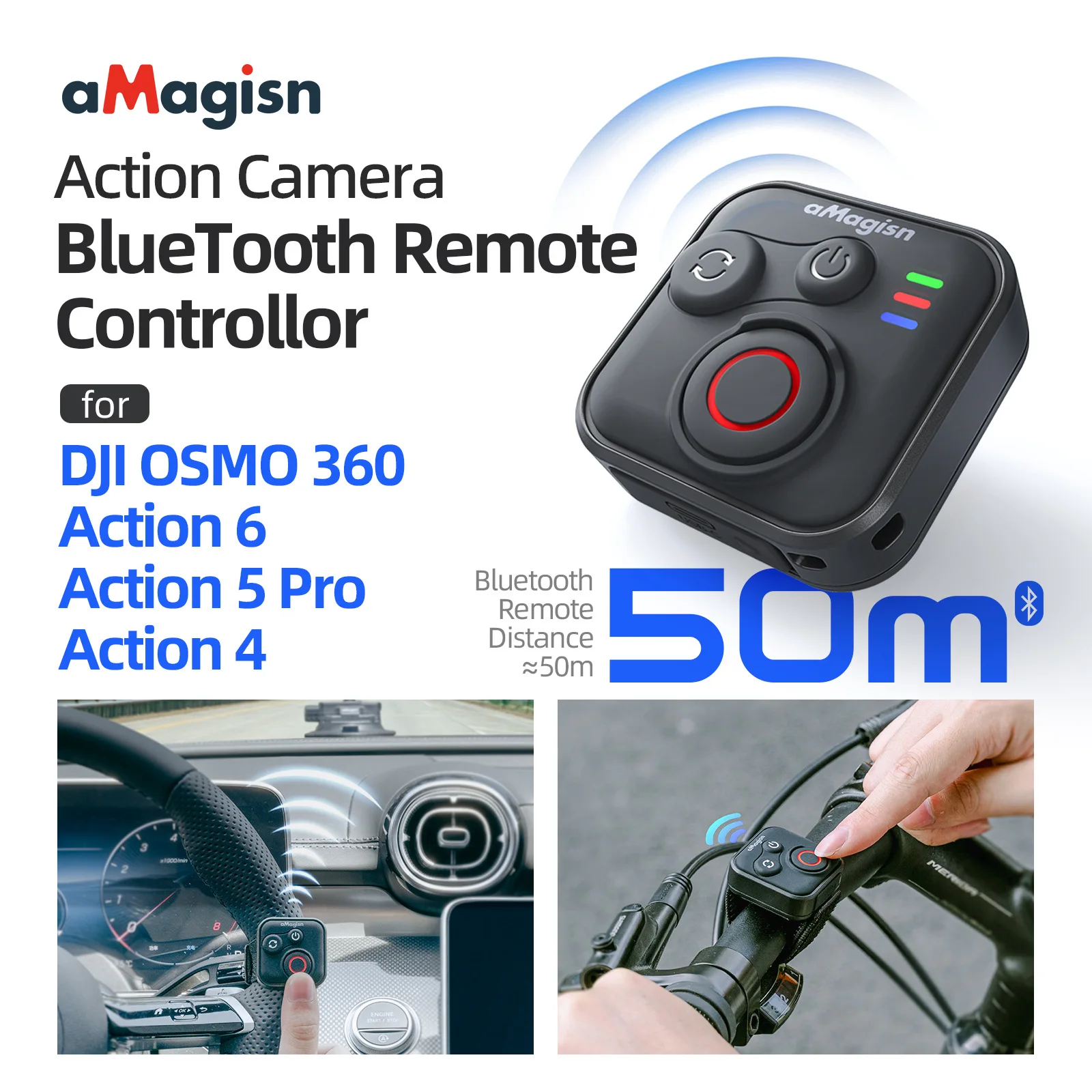 aMagisn Kamera Bluetooth-Fernbedienung für DJI OSMO 360 / Action 6 / 5 Pro / 4, 50M Auslöser-Controller Kamerazubehör Image