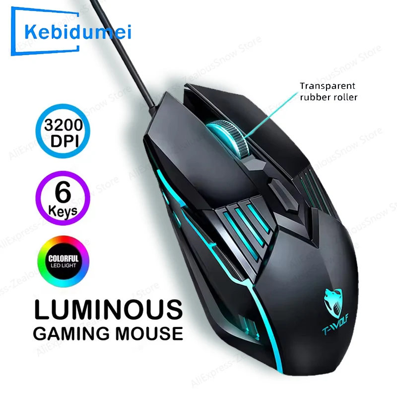 6D Wired Gaming Maus RGB Lichteffekt Maus USB 1800/2400/3600 DPI Stille Mäuse E-Sport Ergonomische Maus für Laptop Computer Image