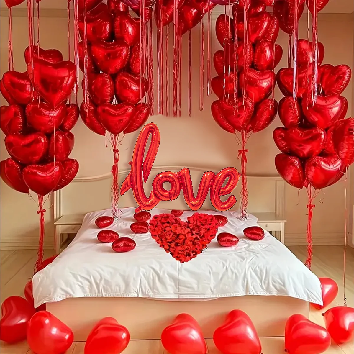 407-teiliges rotes Ballonset mit „Love“-Buchstaben, 18-Zoll herzförmige Ballons mit Rosenblättern für Valentinstag-Party, Jubiläumsdekoration Image