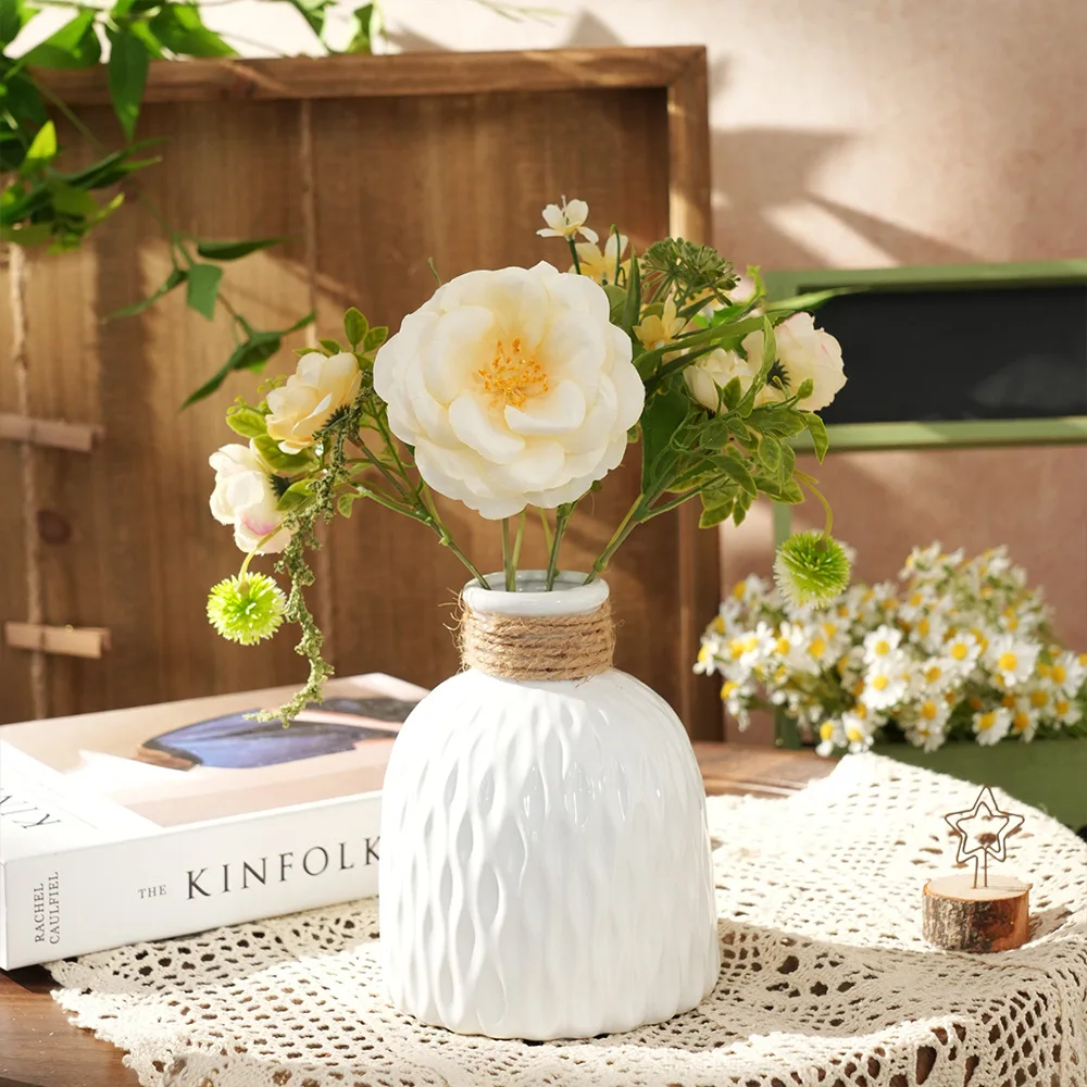 Skandinavische Heimdekoration Vase (1 Stück) - Wasserwellen-Stil, Kunststoff mit Kordelbindung, Kleine Blumenarrangement-Vase, Minimalistische Vase Image