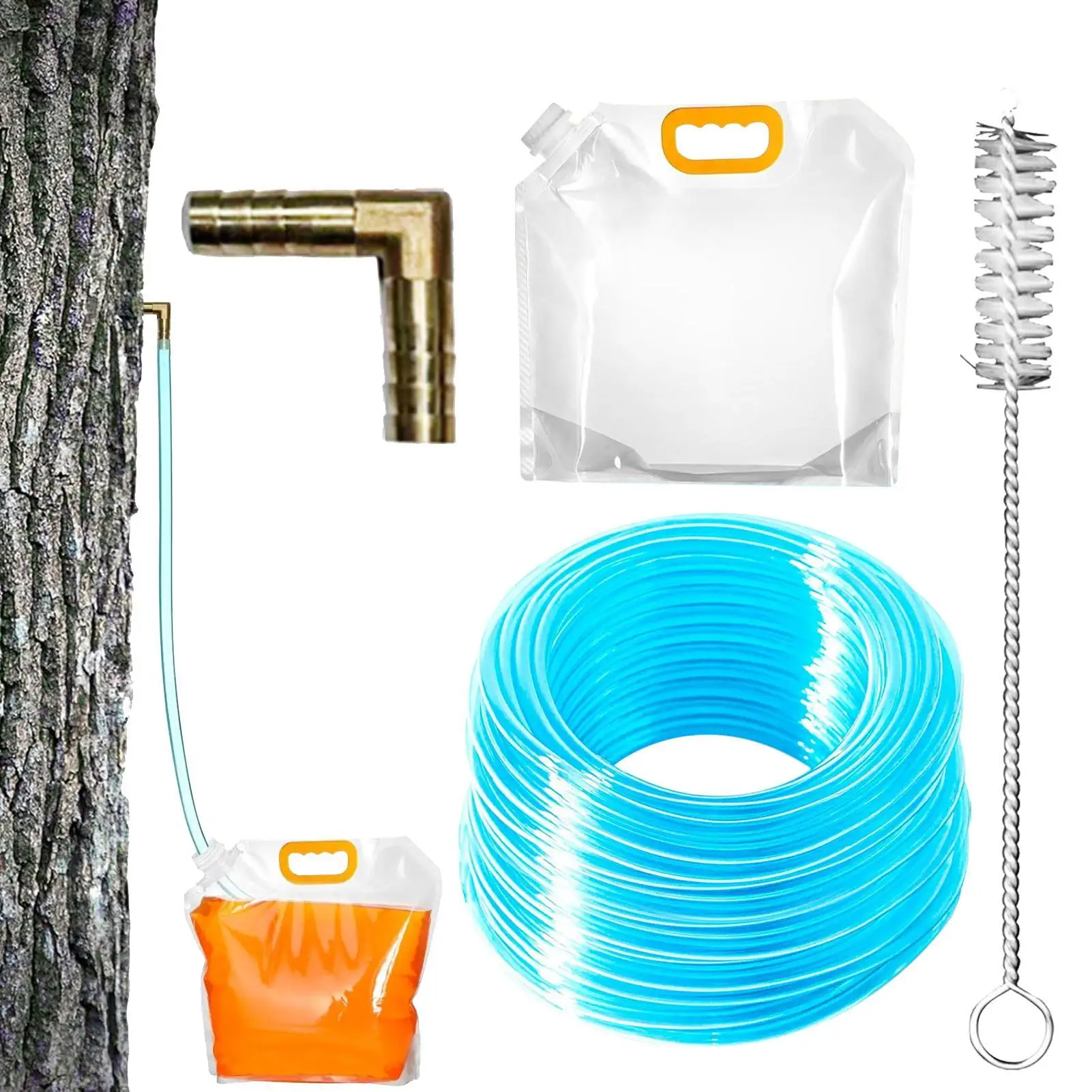 Ahorn-Sirup-Sammelset mit L-förmiger Spitze, frostbeständigem Schlauch und wiederverwendbaren Sammelbeuteln für das Winter-Überlebenstraining Image