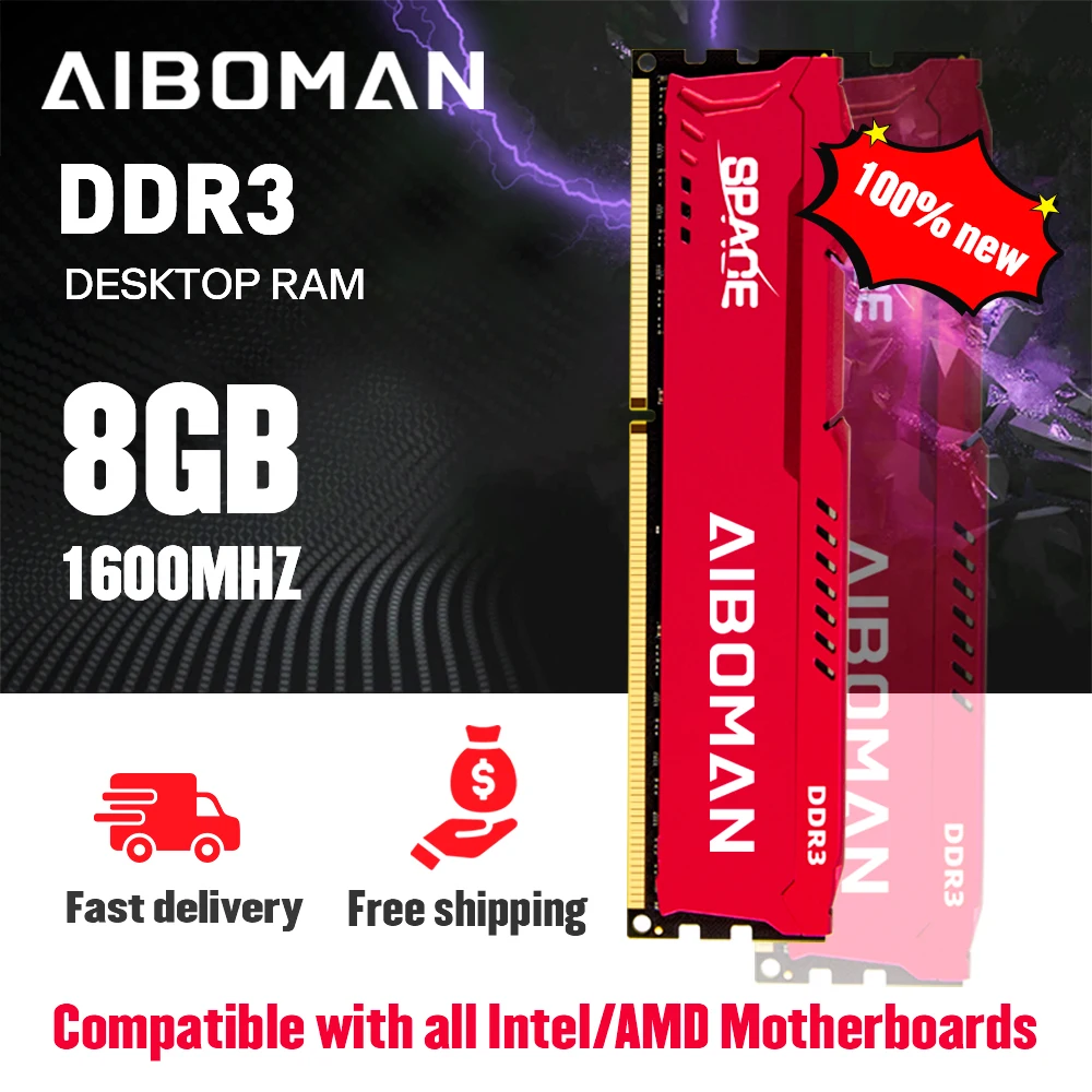 AIBOMAN DDR3 8G 1600Mhz Brandneuer RAM mit Kühlkörper, geeignet für Desktop, Gaming und Büro. Image
