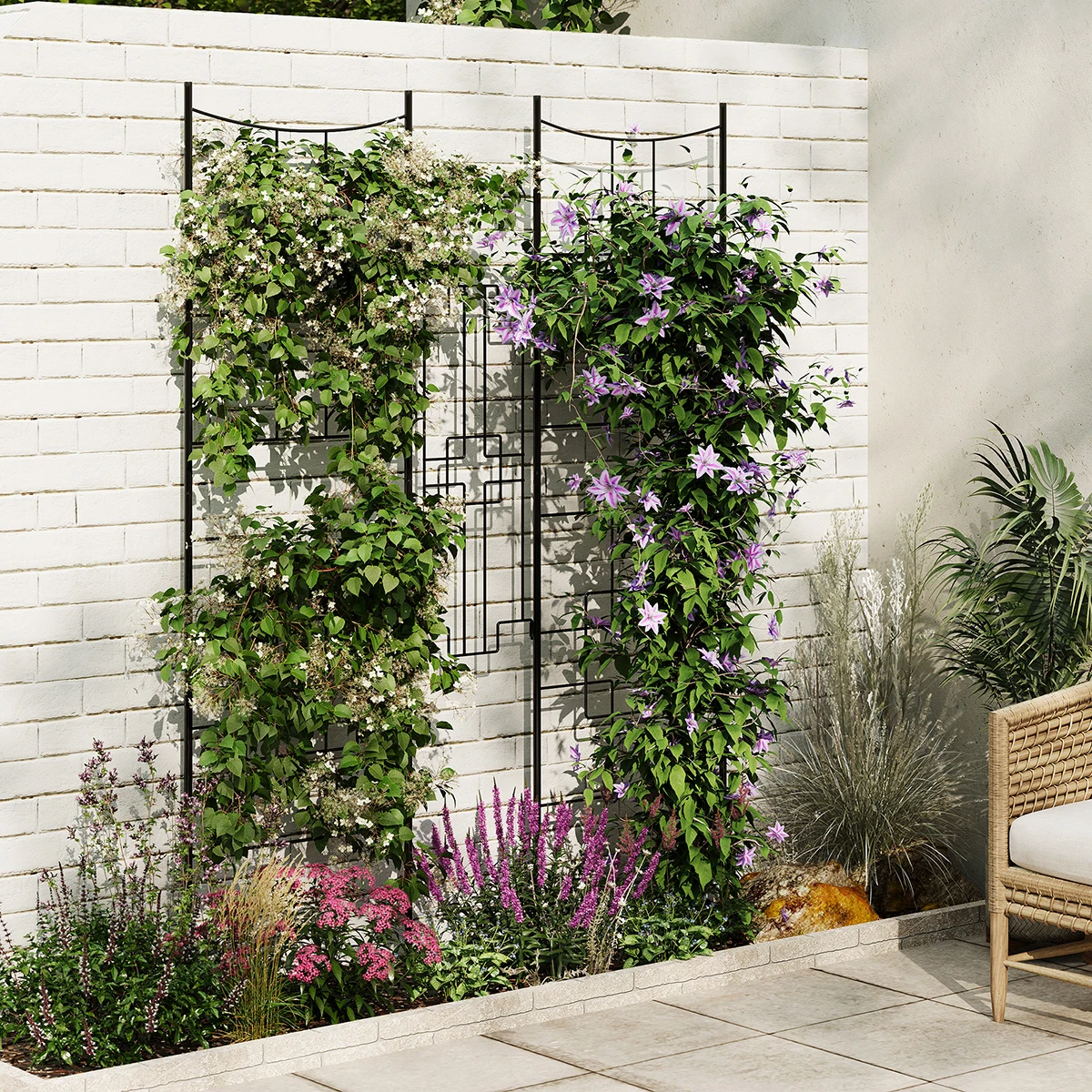 Metall-Gartenrankhilfen für Kletterpflanzen im Freien, großer Sichtschutz-Pflanzenrahmen für Rosen, Gemüse, Ranken und Blumen Image