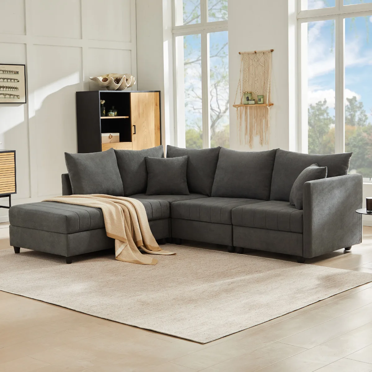 Modernes Modulares Ecksofa, 5-Sitzer, Konvertierbarer Ottoman, L/U-Form Image