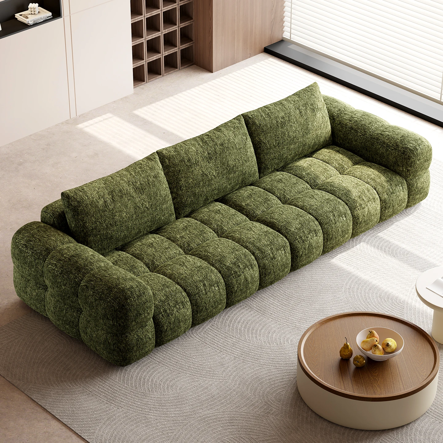 Moderne Ecksofa-Garnituren aus Samt in Beige und Creme für das Wohnzimmer, modulare 1-, 2- und 3-Sitzer-Stoffsofa-Sets, Möbel Image
