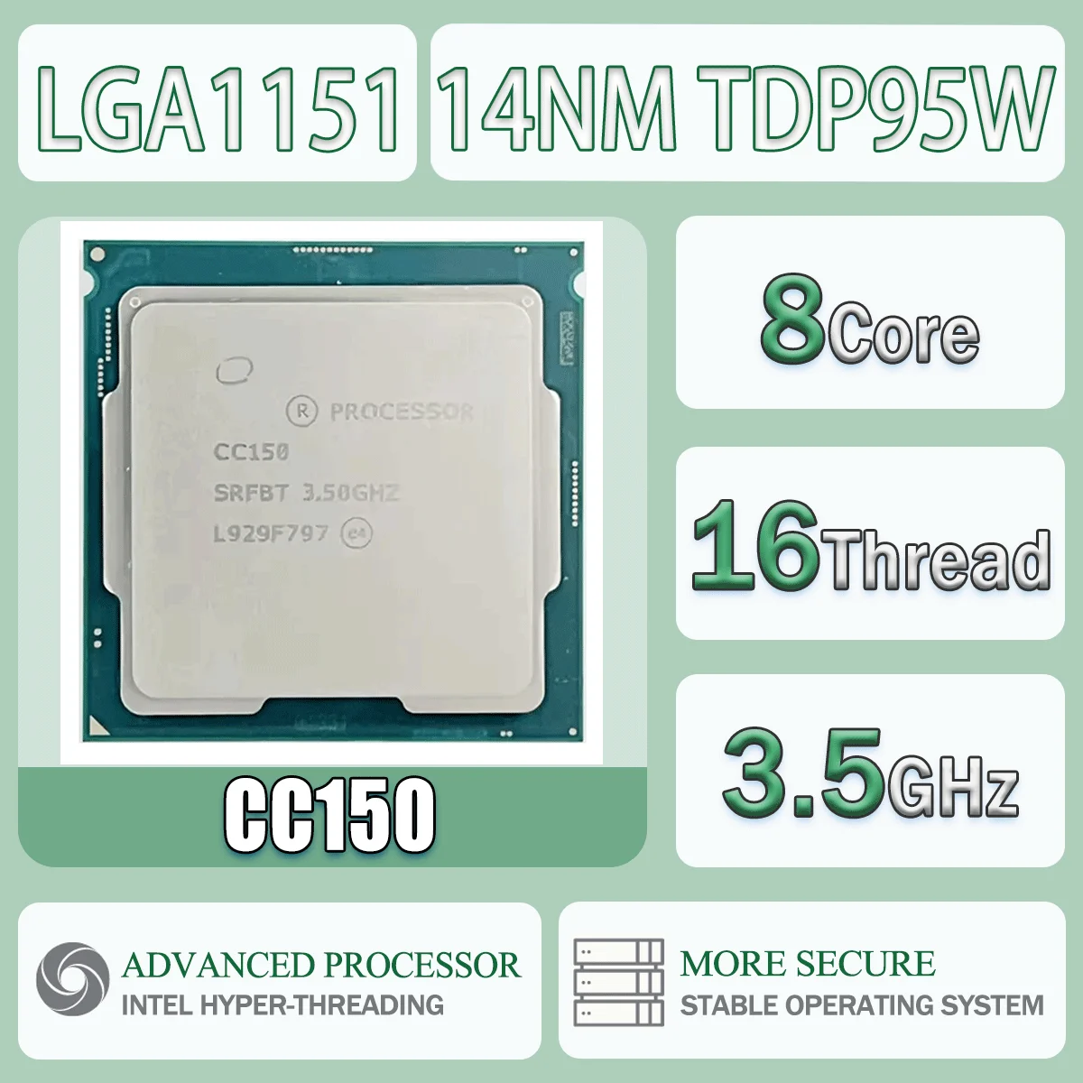 Intel PROCES CC150 SRFBT 3,5 GHz 8-Core 16-Thread 14 nm TDP95W Computer CPU Prozessor Server LGA 1151 für H310 B365 H370 Z370 Z390