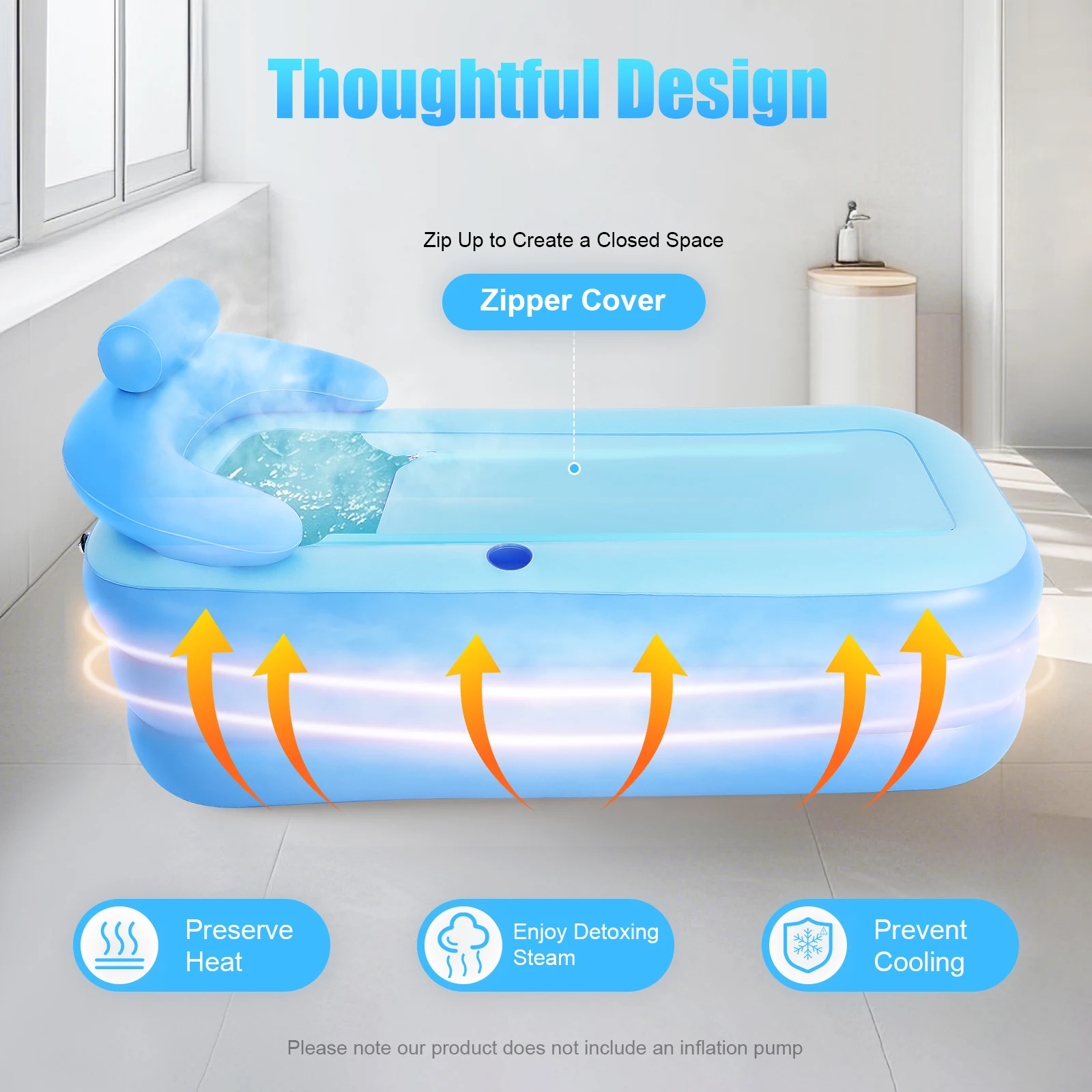 Aufblasbare Badewanne mit Abdeckung, tragbare PVC-Spa-Wanne, ergonomische Rückenlehne, 160x84x64cm, für Erwachsene & Kinder, 2,85kg Image